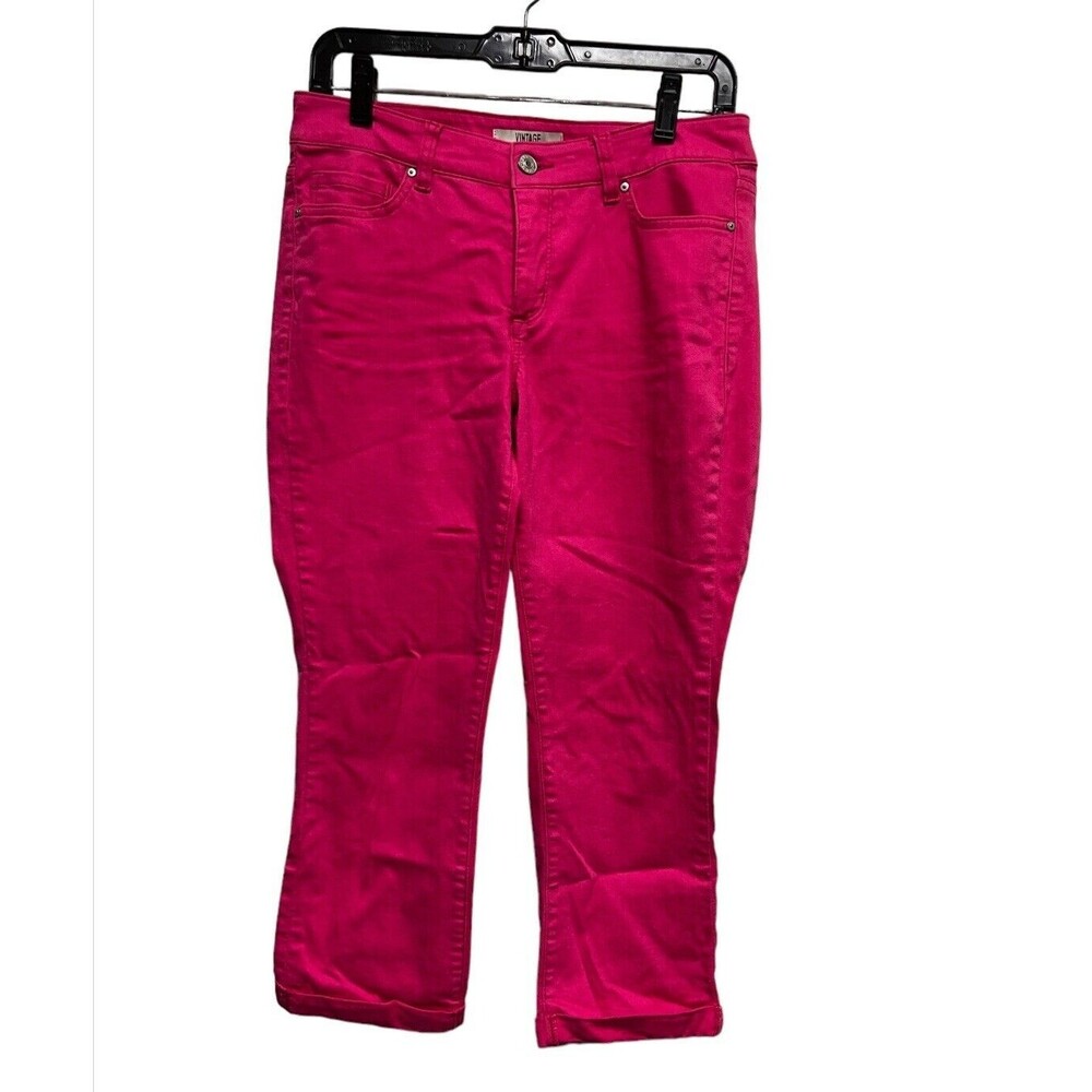 Vintage America Blues Boho Crop Hot Pink Jeans Size 6/28 Magenta Cuffed Denim